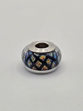 Chamilia Black Dichroic Glass Charm | Sterling Silver 925 | Murano Style Bead